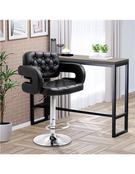 HOMCOM PU Leather Upholstered Swivel Bar Stool, Height Adjustable with Back, Armrest, Footrest, Black