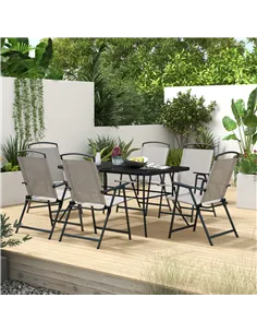Outsunny Seven-Piece Garden Dining Set, with Glass-Top Table and Folding Chairs - Grey 2