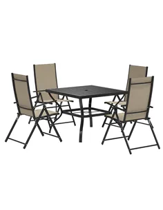 Outsunny Five-Piece Steel Frame Patio Set - Khaki/Black