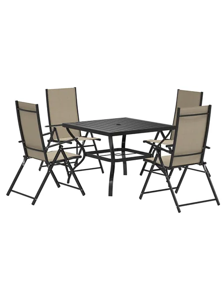 Outsunny Five-Piece Steel Frame Patio Set - Khaki/Black