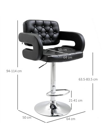 HOMCOM PU Leather Upholstered Swivel Bar Stool, Height Adjustable with Back, Armrest, Footrest, Black