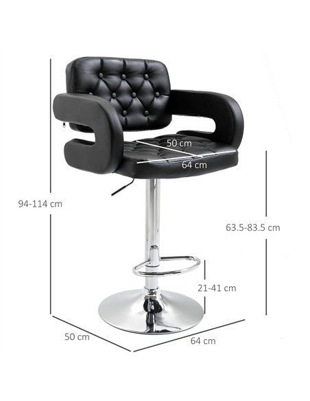 HOMCOM PU Leather Upholstered Swivel Bar Stool, Height Adjustable with Back, Armrest, Footrest, Black