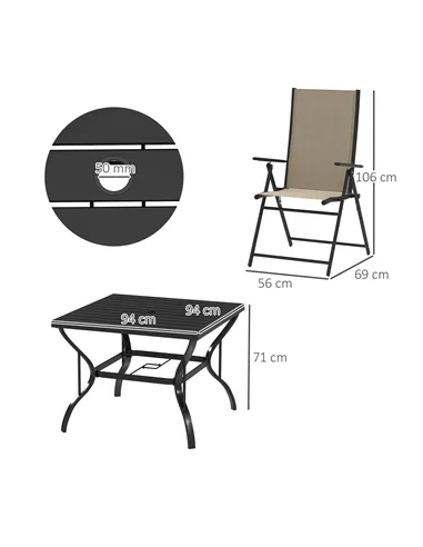 Outsunny Five-Piece Steel Frame Patio Set - Khaki/Black