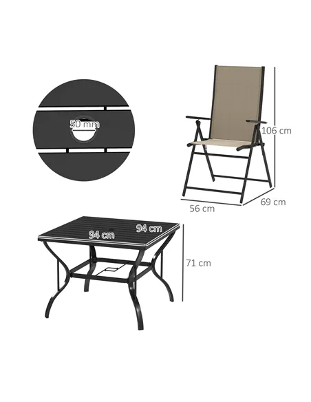 Outsunny Five-Piece Steel Frame Patio Set - Khaki/Black