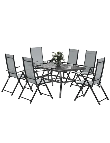 Outsunny Seven-Piece Steel Outdoor Dining Set, with Parasol Hole - Grey