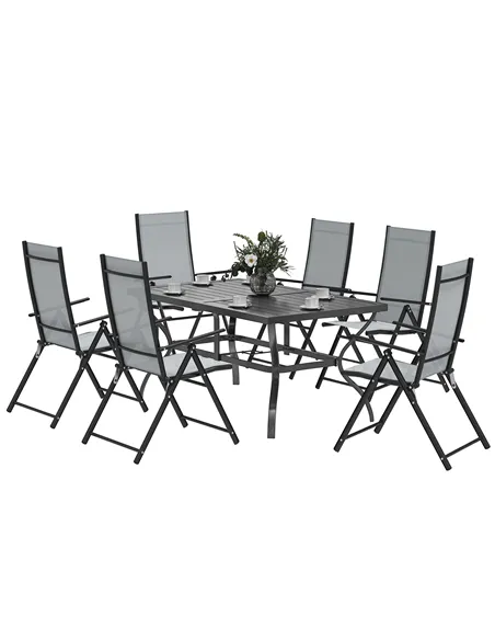 Outsunny Seven-Piece Steel Outdoor Dining Set, with Parasol Hole - Grey