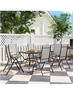 Outsunny Seven-Piece Steel Outdoor Dining Set, with Parasol Hole - Grey 2