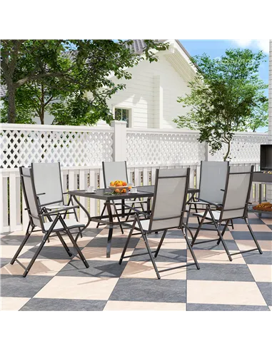 Outsunny Seven-Piece Steel Outdoor Dining Set, with Parasol Hole - Grey