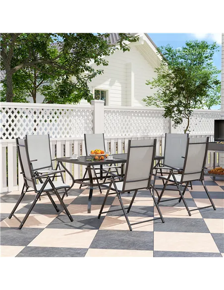 Outsunny Seven-Piece Steel Outdoor Dining Set, with Parasol Hole - Grey