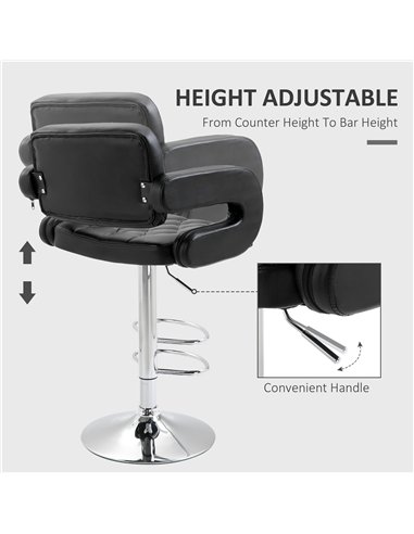 HOMCOM PU Leather Upholstered Swivel Bar Stool, Height Adjustable with Back, Armrest, Footrest, Black