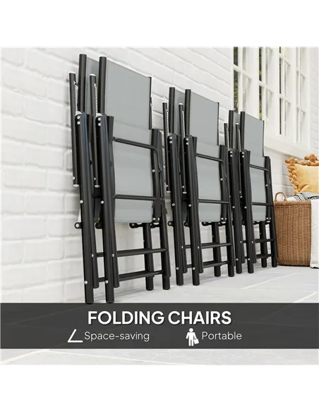 Outsunny Seven-Piece Steel Outdoor Dining Set, with Parasol Hole - Grey