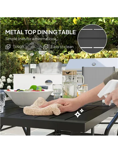 Outsunny Seven-Piece Steel Outdoor Dining Set, with Parasol Hole - Grey