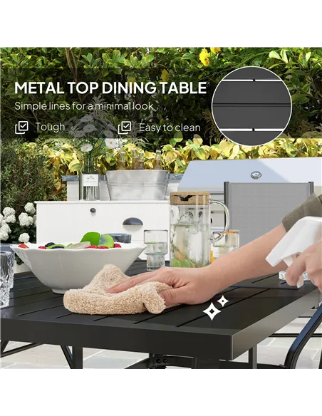 Outsunny Seven-Piece Steel Outdoor Dining Set, with Parasol Hole - Grey