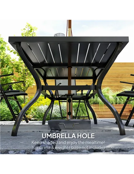 Outsunny Seven-Piece Steel Outdoor Dining Set, with Parasol Hole - Grey