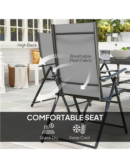 Outsunny Seven-Piece Steel Outdoor Dining Set, with Parasol Hole - Grey