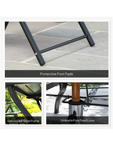 Outsunny Seven-Piece Steel Outdoor Dining Set, with Parasol Hole - Grey