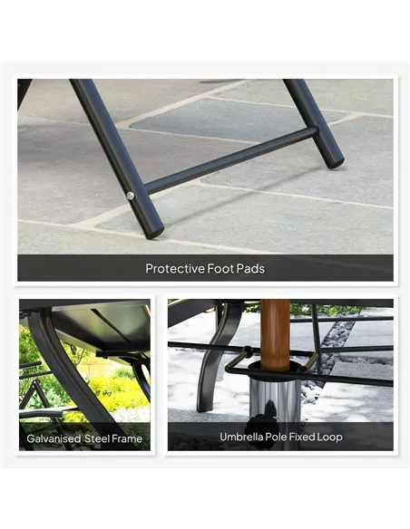 Outsunny Seven-Piece Steel Outdoor Dining Set, with Parasol Hole - Grey