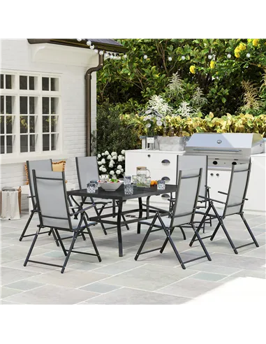 Outsunny Seven-Piece Steel Outdoor Dining Set, with Parasol Hole - Grey