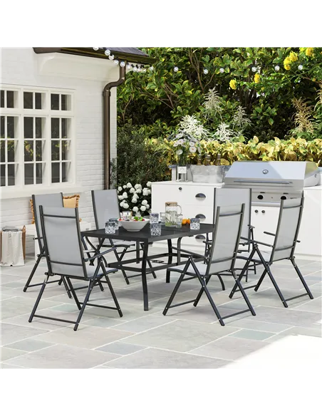 Outsunny Seven-Piece Steel Outdoor Dining Set, with Parasol Hole - Grey