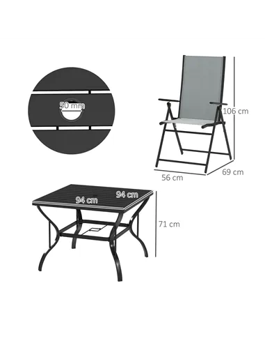 Outsunny Five-Piece Steel Frame Patio Set - Grey/Black