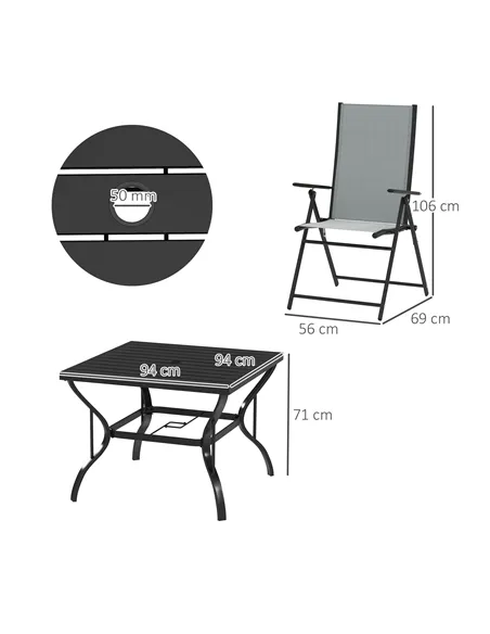 Outsunny Five-Piece Steel Frame Patio Set - Grey/Black