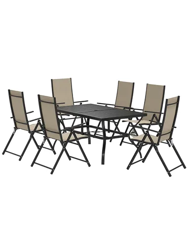 Outsunny Seven-Piece Steel Outdoor Dining Set, with Parasol Hole - Khaki