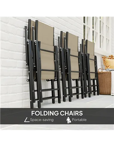 Outsunny Seven-Piece Steel Outdoor Dining Set, with Parasol Hole - Khaki