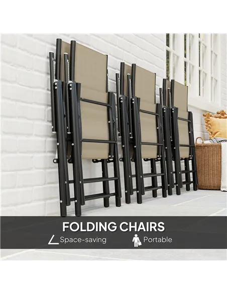 Outsunny Seven-Piece Steel Outdoor Dining Set, with Parasol Hole - Khaki