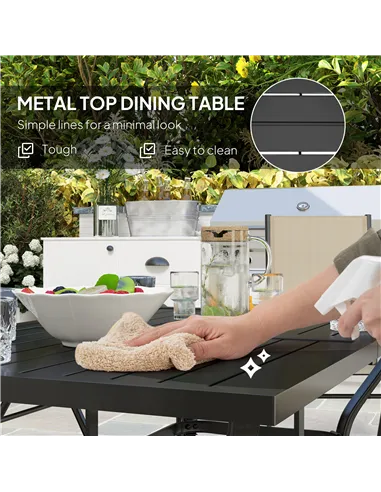 Outsunny Seven-Piece Steel Outdoor Dining Set, with Parasol Hole - Khaki