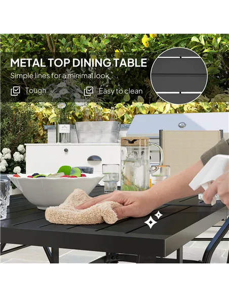 Outsunny Seven-Piece Steel Outdoor Dining Set, with Parasol Hole - Khaki