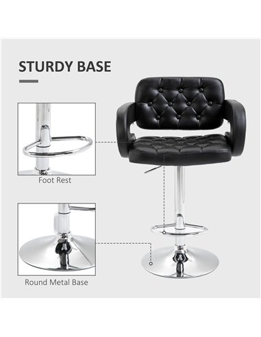 HOMCOM PU Leather Upholstered Swivel Bar Stool, Height Adjustable with Back, Armrest, Footrest, Black