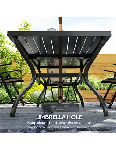 Outsunny Seven-Piece Steel Outdoor Dining Set, with Parasol Hole - Khaki