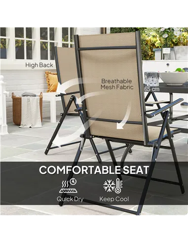 Outsunny Seven-Piece Steel Outdoor Dining Set, with Parasol Hole - Khaki