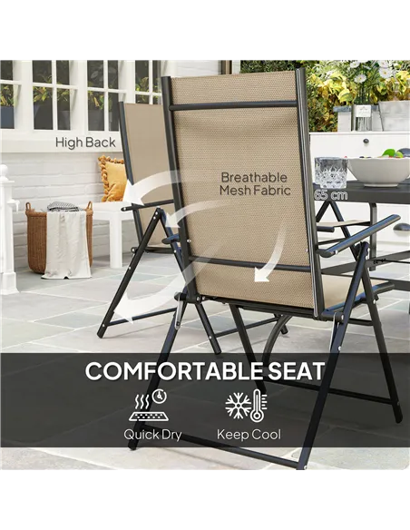 Outsunny Seven-Piece Steel Outdoor Dining Set, with Parasol Hole - Khaki