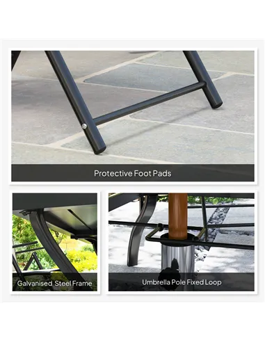 Outsunny Seven-Piece Steel Outdoor Dining Set, with Parasol Hole - Khaki