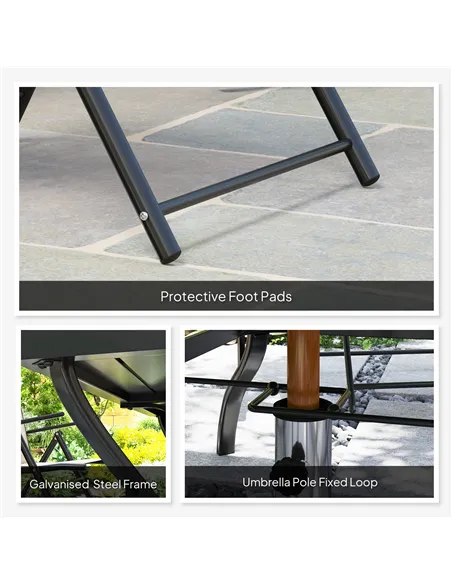 Outsunny Seven-Piece Steel Outdoor Dining Set, with Parasol Hole - Khaki