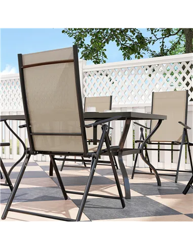 Outsunny Seven-Piece Steel Outdoor Dining Set, with Parasol Hole - Khaki