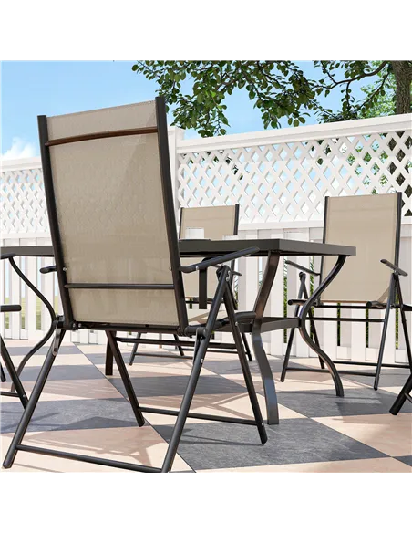 Outsunny Seven-Piece Steel Outdoor Dining Set, with Parasol Hole - Khaki