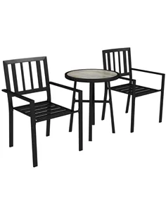 Outsunny 3 Piece Patio Bistro Set with Plastic Top, 2 Stackable Chairs, Galvanised Steel Frame, Grey