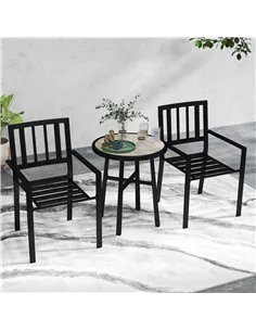 Outsunny 3 Piece Patio Bistro Set with Plastic Top, 2 Stackable Chairs, Galvanised Steel Frame, Grey 2