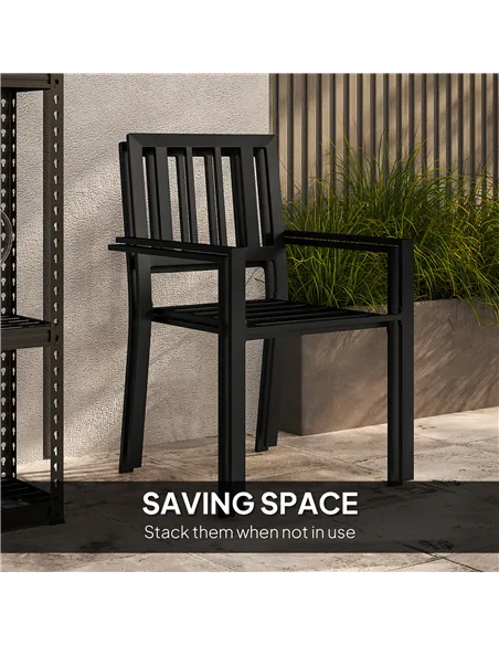 Outsunny 3 Piece Patio Bistro Set with Plastic Top, 2 Stackable Chairs, Galvanised Steel Frame, Grey