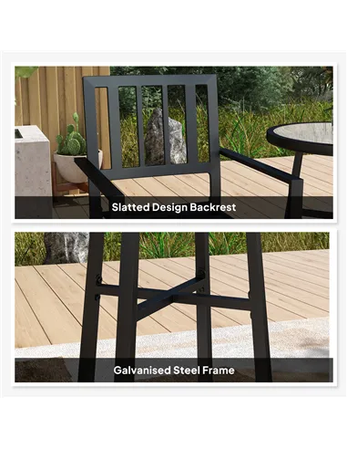 Outsunny 3 Piece Patio Bistro Set with Plastic Top, 2 Stackable Chairs, Galvanised Steel Frame, Grey