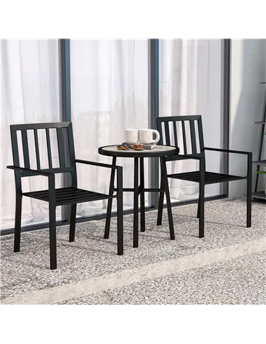 Outsunny 3 Piece Patio Bistro Set with Plastic Top, 2 Stackable Chairs, Galvanised Steel Frame, Grey