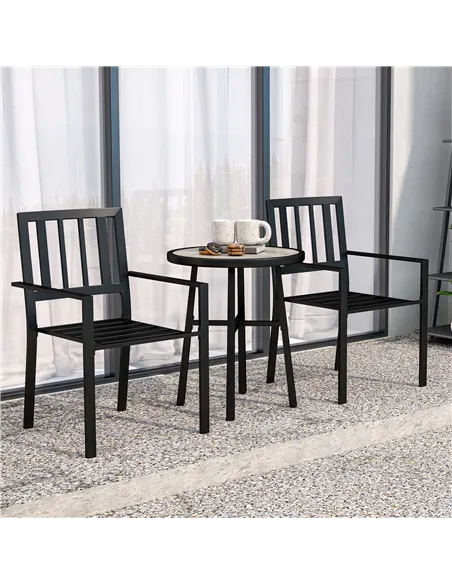 Outsunny 3 Piece Patio Bistro Set with Plastic Top, 2 Stackable Chairs, Galvanised Steel Frame, Grey