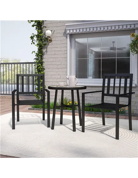 Outsunny 3 Piece Patio Bistro Set with Plastic Top, 2 Stackable Chairs, Galvanised Steel Frame, Grey