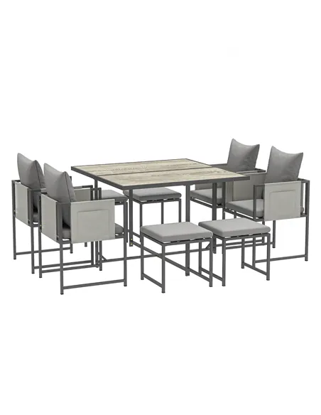 Outsunny Nine-Piece Steel Frame Garden Dining Set - Grey