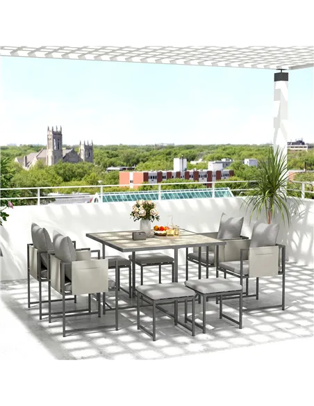 Outsunny Nine-Piece Steel Frame Garden Dining Set - Grey