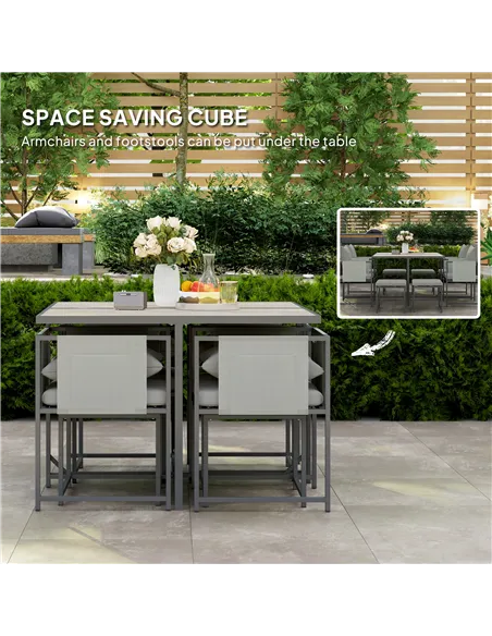 Outsunny Nine-Piece Steel Frame Garden Dining Set - Grey
