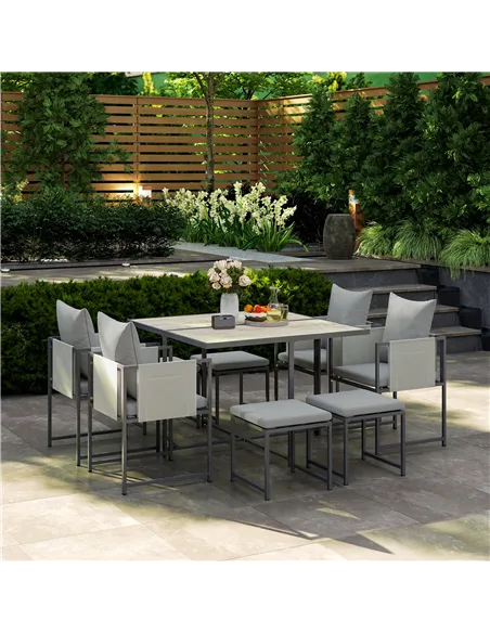 Outsunny Nine-Piece Steel Frame Garden Dining Set - Grey