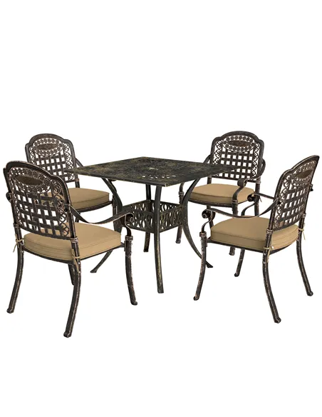 Outsunny Five-Piece Cast Aluminium Garden Dining Set - Bronze Tone